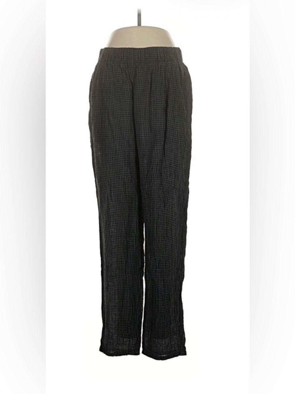 Eileen Fisher gray black checked lantern pant.